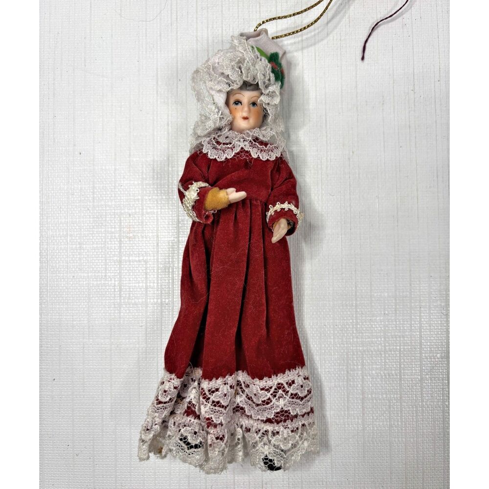 Porcelain Granny Doll Christmas Ornament Holiday Collectable Made Taiwan Vtg